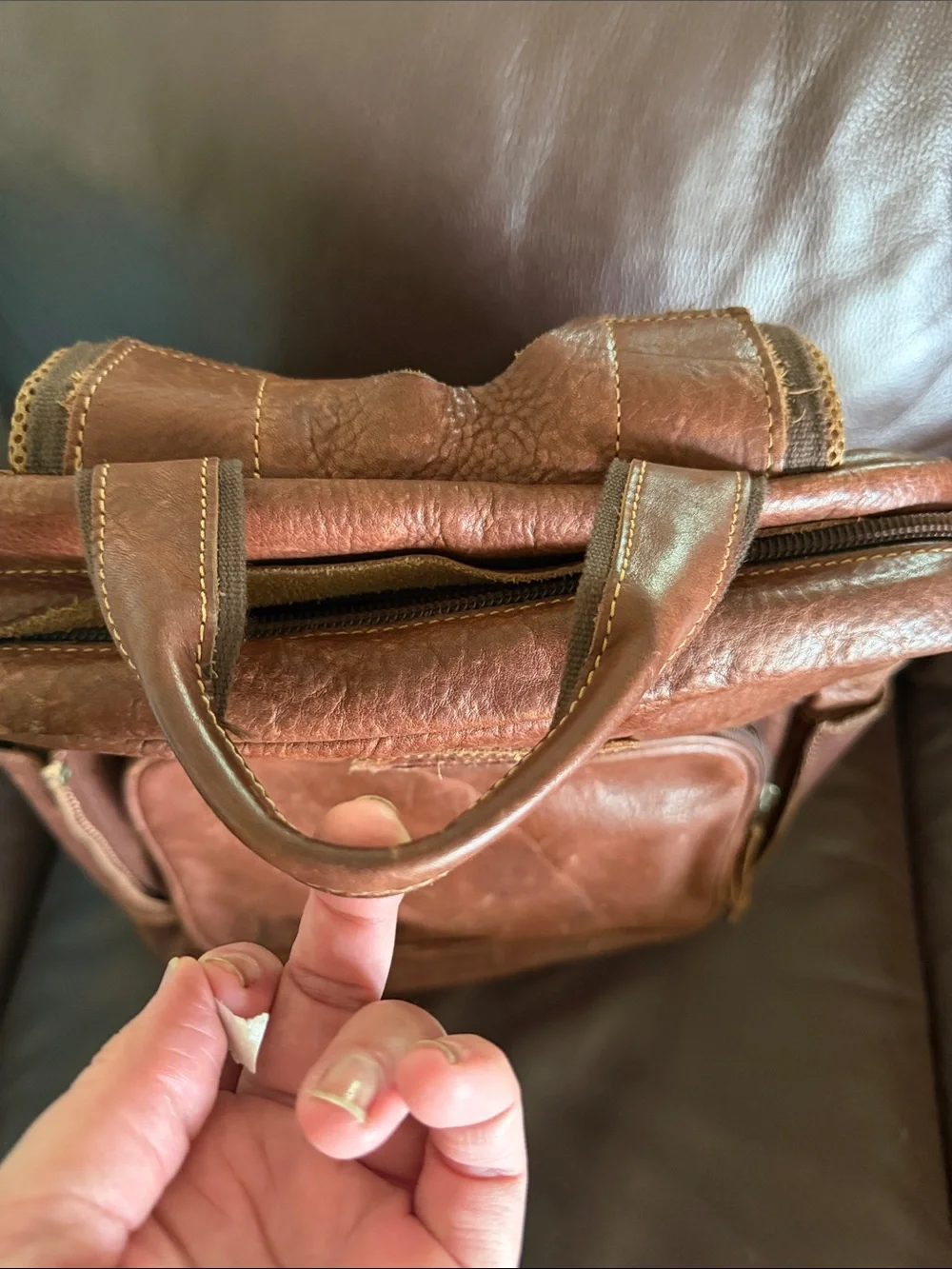 Duluth Trading Co Chestnut Brown Full-Grain Leather Backpack
